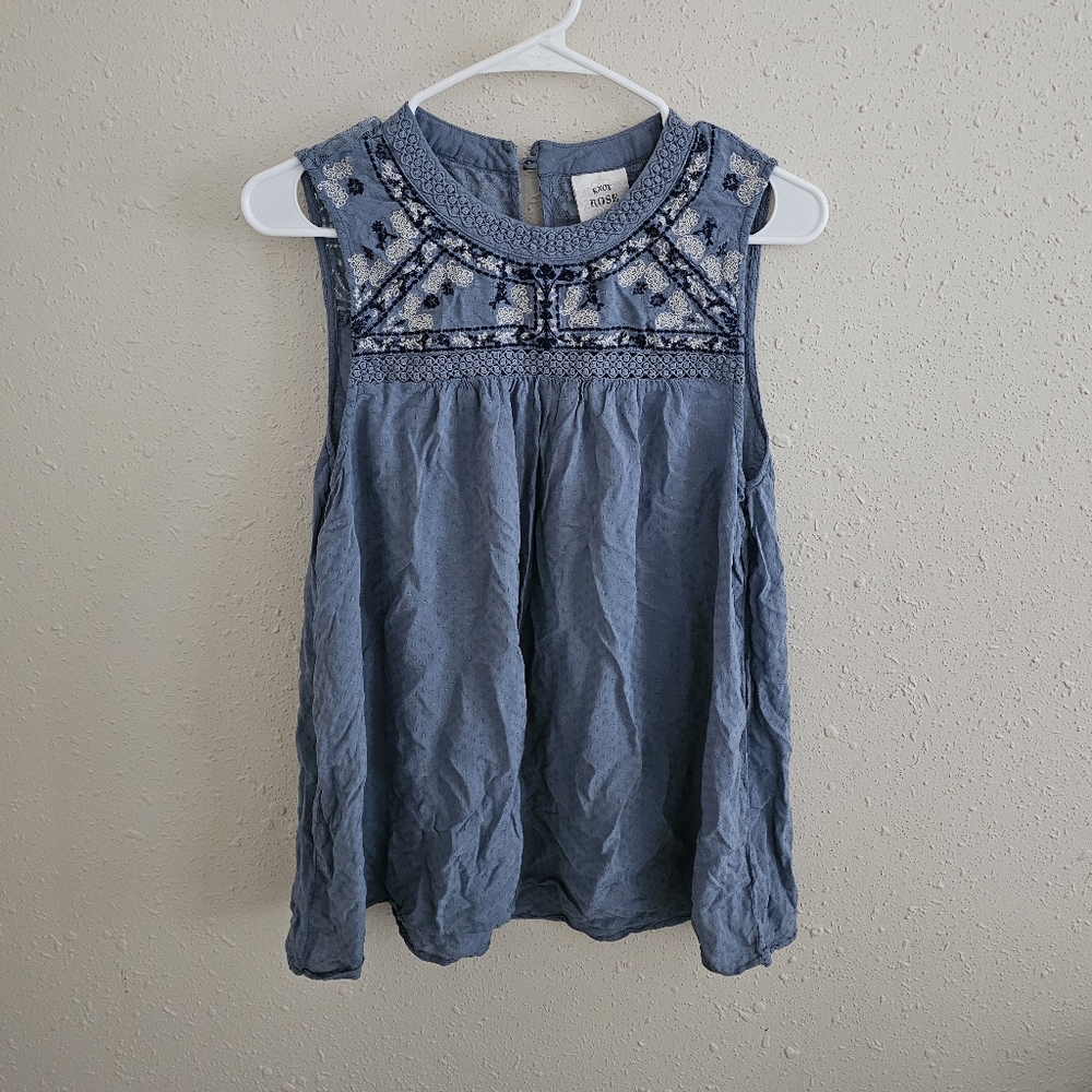 Knox Rose Blue Embroidered Lace Sleeveless Top
